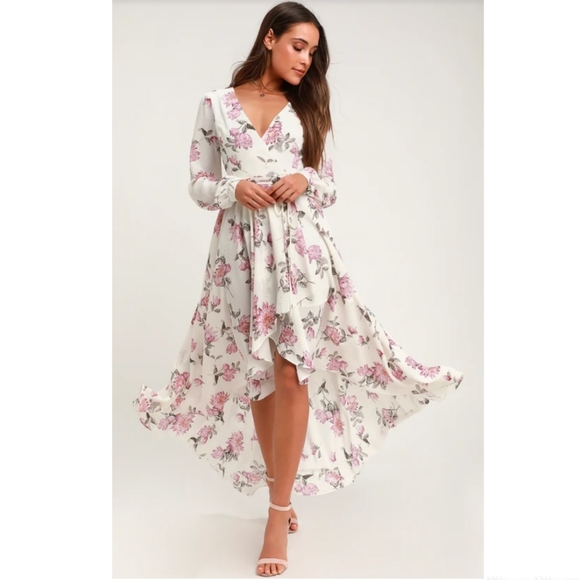 Lulus Dresses & Skirts - NWT Lulu's Let It Be White Floral Wrap Maxi Dress